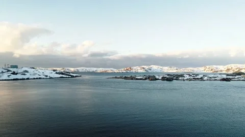 The drone flies low over the water in the bay of the North Sea. Clouds with bad Stock Footage 169463018