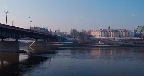 Drone flies up next to the bridge over the Vistula. Stock Footage 112077939