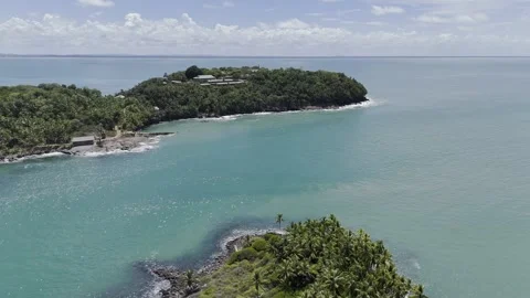 Drone flies over Alfred Dreyfus Prison on Devil's Island toward Royal Island Stock Footage 289244576