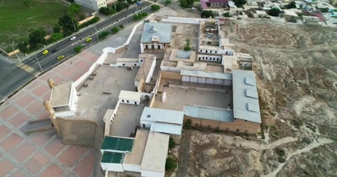 A drone flies over the the ancient Ark fortress complex. Around the house of old Stock Footage 277517374