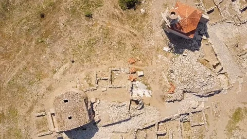 Drone flies over an ancient castle. Stock Footage 91002822