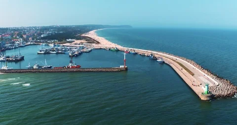 The drone flies over the Baltic Sea. Video stock 107916778