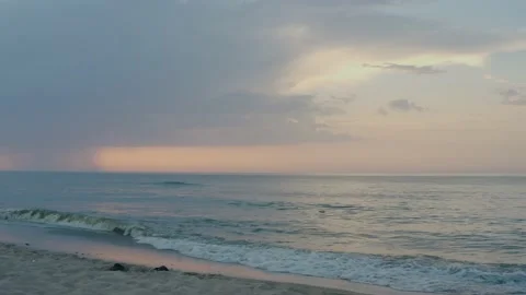The drone flies over the beach and flies over the sea Stock Footage 161742408