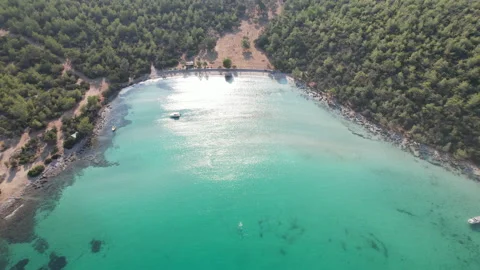 Drone flies over a beach and sea bird eye view Video stock 222882931
