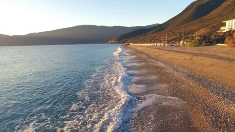 Drone flies over a beach in Greece Stock Footage 71766785
