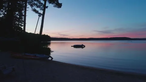 Drone flies over beach at Sunset Video stock 168716561