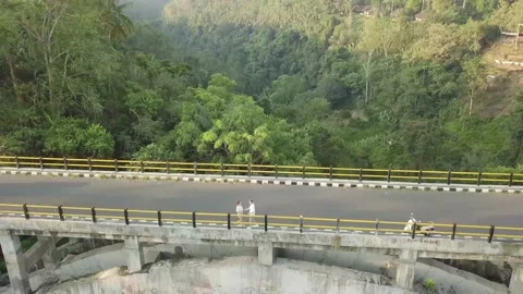 A drone flies over a bridge in the forests of Indonesia. Stock Footage 155988192