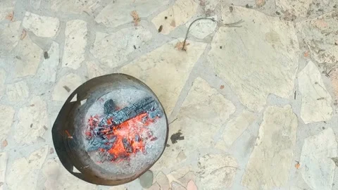 Drone Flies Over Camp Fire Bin And Making Ashes Stock Footage 145689726
