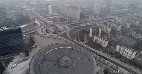 The drone flies over the center of Katowice. Video stock 106913938