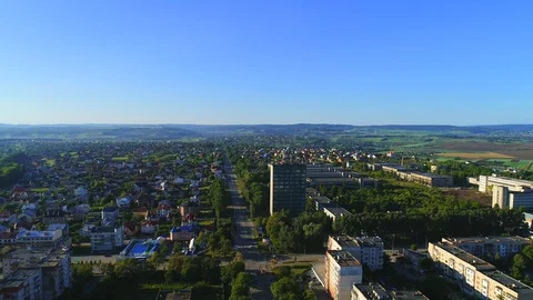 Drone flies over the centre of the city, showing all the beuty of industrial and Video stock 110298827