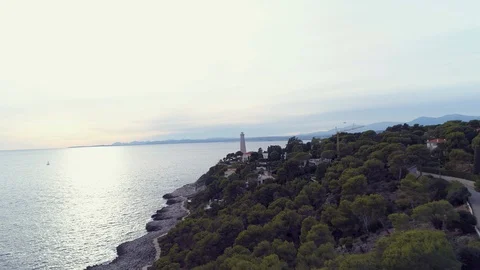 Drone flies over coast of Nice Stock Footage 127906801
