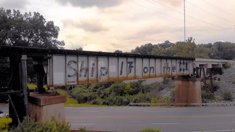 Drone flies over an empty railway bridge Stock-Footage 128821814