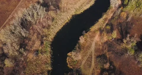 Drone flies over the fields and river Stock Footage 141239711