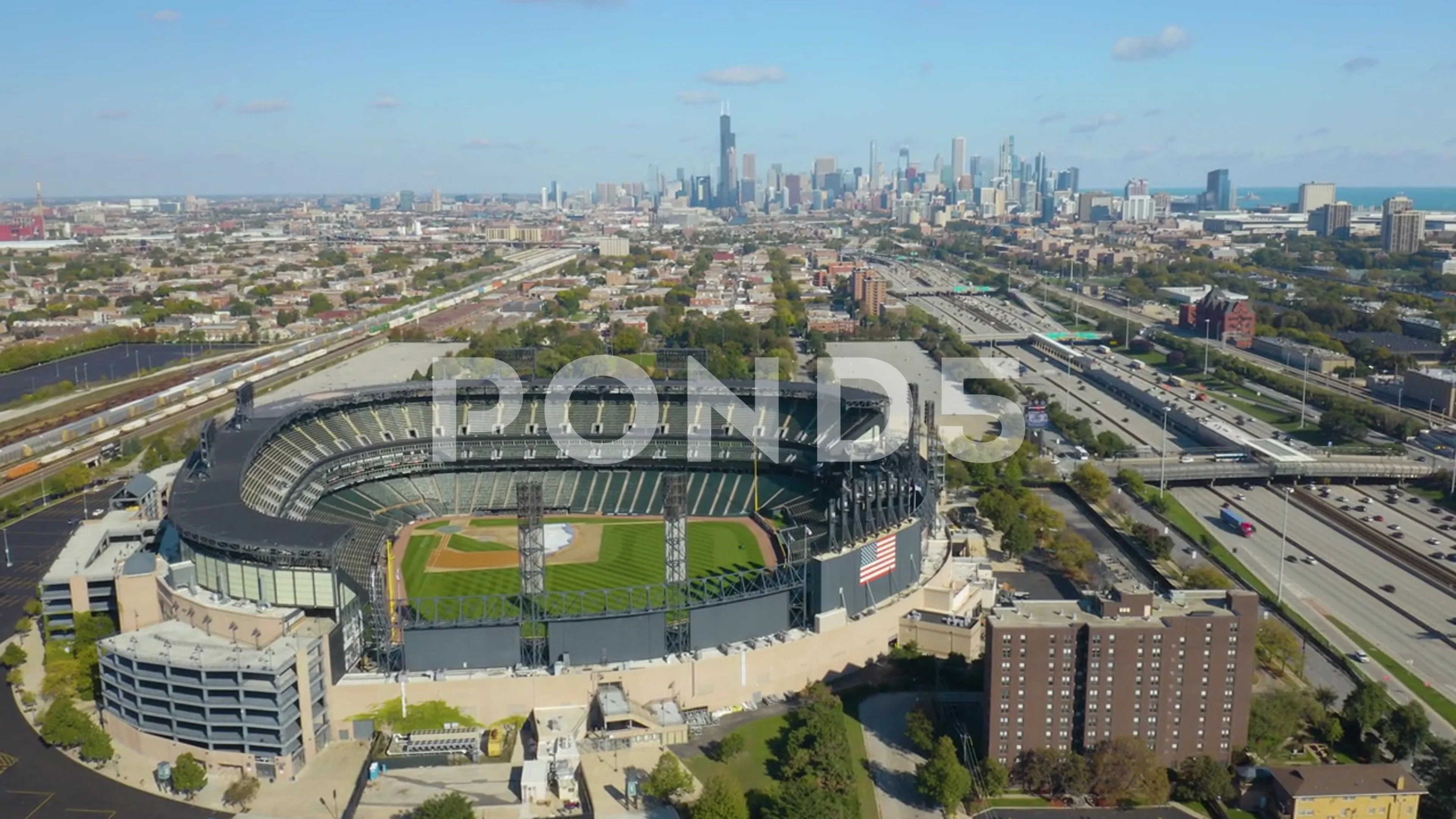 An aerial view from a drone shows Guaranteed Rate Field, home of