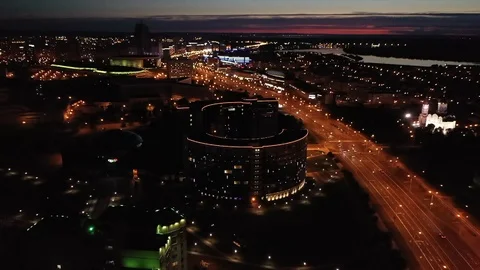 The drone flies over the highway through the night city Vídeo Stock 110794887