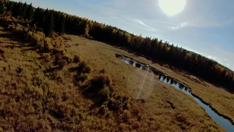 Drone Flies Over a Lake in Alberta Stock Footage 218636216