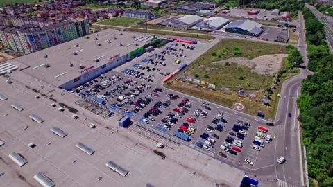 Drone flies over a large used car parking lot Video stock 164849266