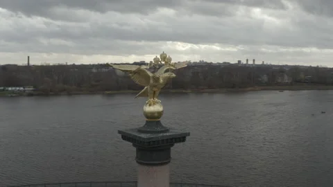 Drone flies over the Monument to the 1000th anniversary of Yaroslavl Stock Footage 146891271