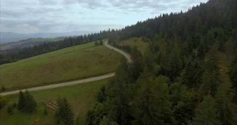 The drone flies over the mountain forests. Summer. Cloudy sky. Stock Footage 131225802