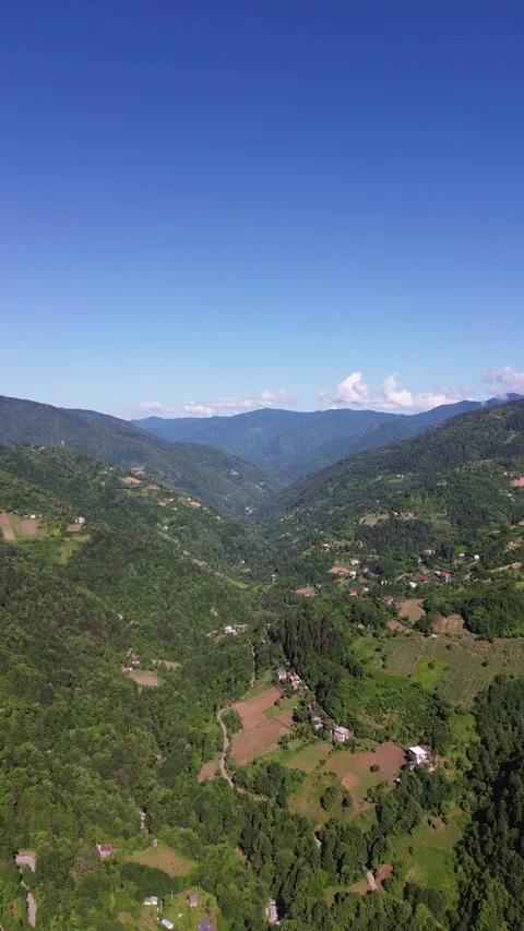 Drone Flies Over Mountain Valley, Rural Villages, Georgia, 4K Stock Footage 337543130