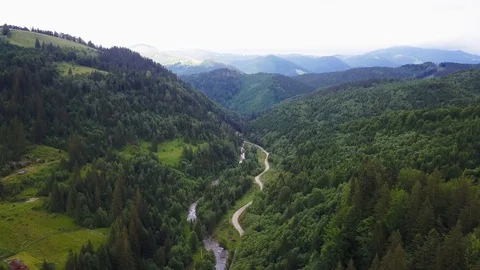 Drone flies over the mountains in summer Stockbeeldmateriaal 87188251
