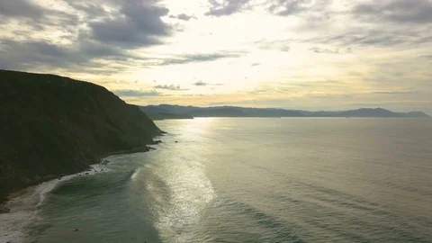 Drone flies over the ocean and rocks Stock Footage 81703489
