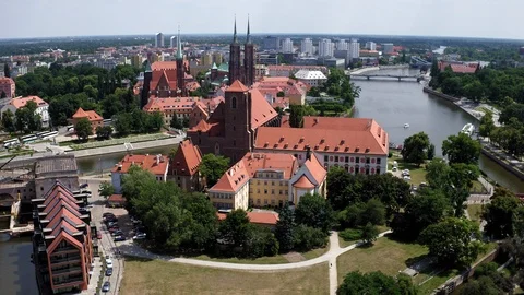 The drone flies over the Odra. Stock Footage 108188933