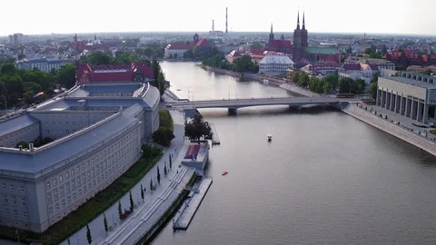 The drone flies over the Odra. Stock Footage 108414299