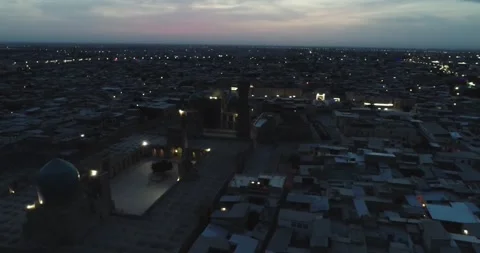 A drone flies over the old city and the famous memorial complex iKalyan Poi Stock Footage 243006537