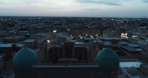 A drone flies over the old city and the famous memorial complex iKalyan Poi Stock Footage 246624723