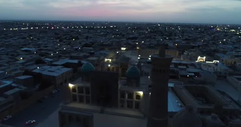 A drone flies over the old city and the famous memorial complex iKalyan Poi Stock Footage 249159684