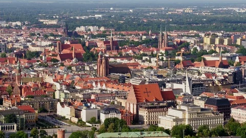 The drone flies over the Old Town of Wroclaw. Stock Footage 108187487