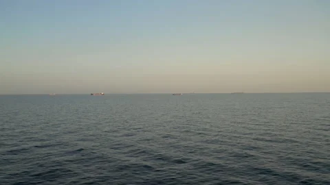 Drone flies over open mediterranean sea on an evening sky, part 5 of 5 스톡 동영상 150340226