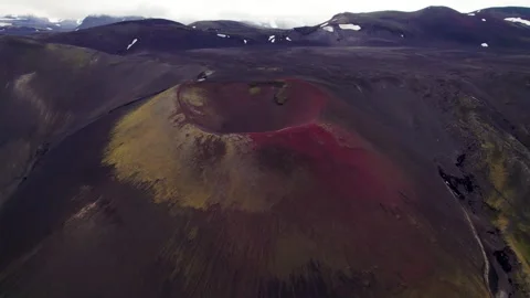 Drone Flies Over Red Landscape Raudaskal Crater Iceland. Vibrant Volcano Caldera Stock Footage 256712731