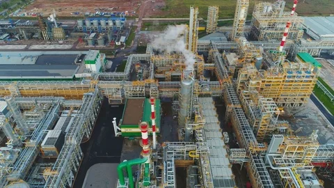 Drone Flies over Refinery Territory with... | Stock Video | Pond5