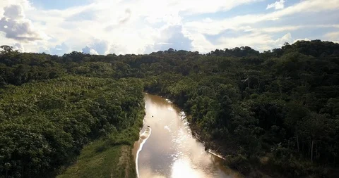 Drone flies over a river in the Amazon Rain Forest in Brazil Stock Footage 92928775