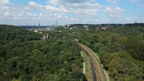 Drone flies over river and park Topcider in Belgrade, capital of Serbia Stock Footage 270156148