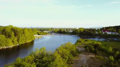 Drone Flies over the River Stock Footage 77219348