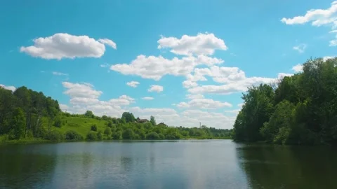 The drone flies over the river in sunny weather in nature. Stock Footage 154709601