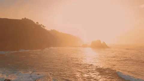 Drone flies over the rocks in the ocean Stock Footage 87205168