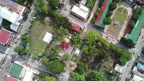 The drone flies over the roofs of a small town in Southeast Asia. Video stock 100011793