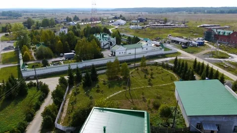 Drone flies over a small town Stock Footage 160053795