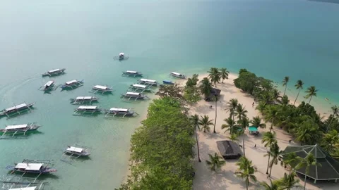 Drone Flies Over The Small Tropical Island Resort With White Sandy Beach V Stock Footage 277185932