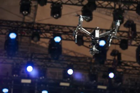 Drone flies over stage Stock Photos