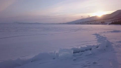 Drone Flies Over the Surface of Baikal Lake. Sunrise Stock-Footage 232028674