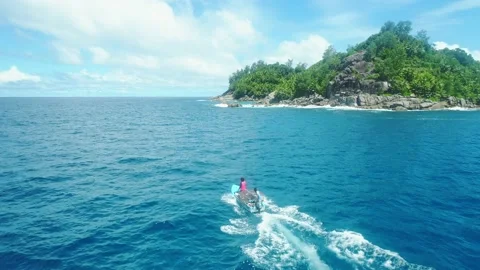 A drone flies over the surface of the water on a sunny day Stock Footage 155405341