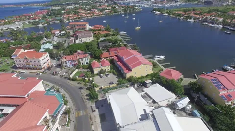 Drone flies over town Stock Footage 63455266
