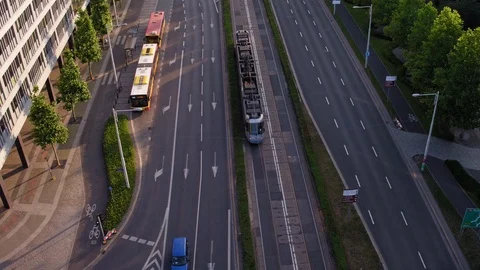 The drone flies over the tram. Stock-Footage 108415458