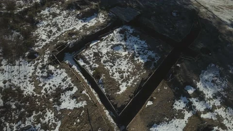 The drone flies over the trenches Stockbeeldmateriaal 221142691