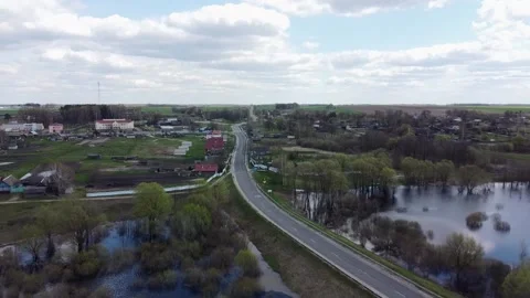 Drone flies over the village in spring Stock Footage